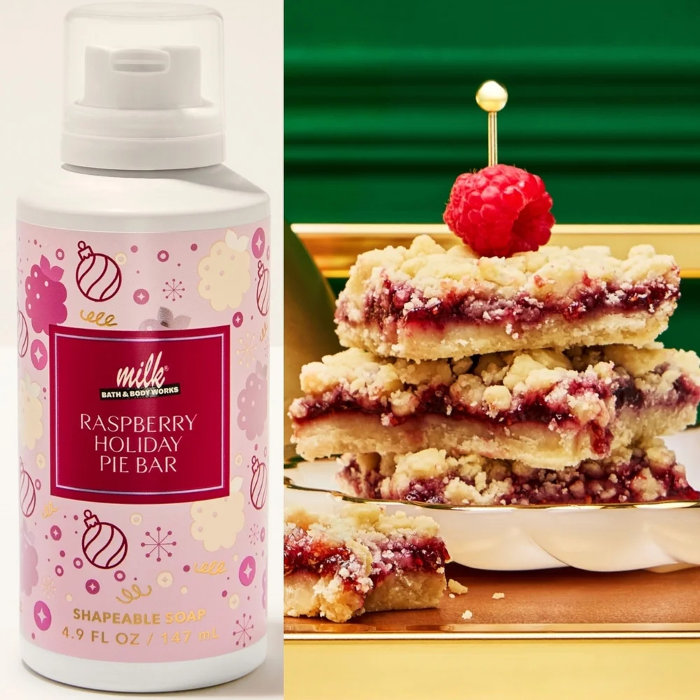 Bath Body Works Milk Bar Raspberry Holiday Pie Bar Shapeable Soap New RARE
